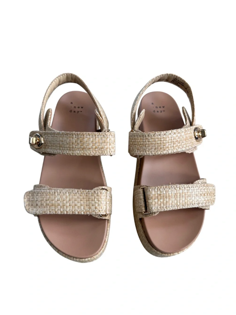 a new day Neutral Woven Strap Platform Sandals with Gold Disc 6.5